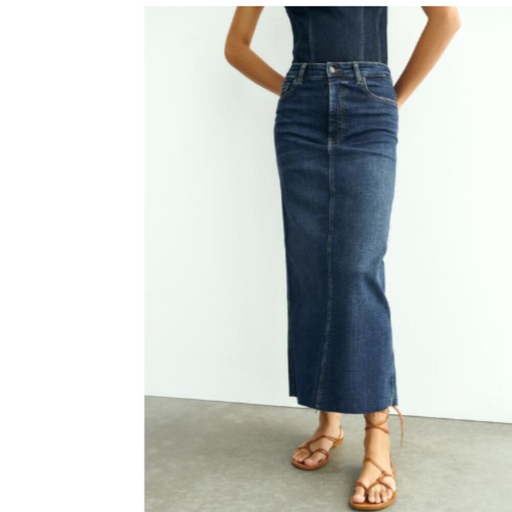 Zara - High Waisted Denim Skirt - L - Picture 2 of 12